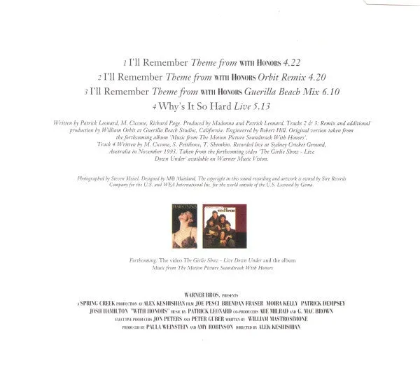 Madonna I'll Remember CD singolo soundtrack 1994