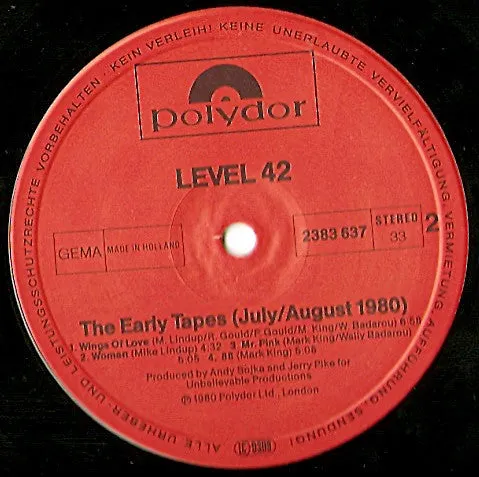 Level 42 Early Tapes July Aug 1980 LP vinile funk