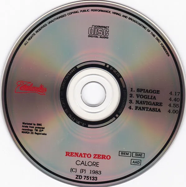 Renato Zero Calore CD mini album riedizione VG+