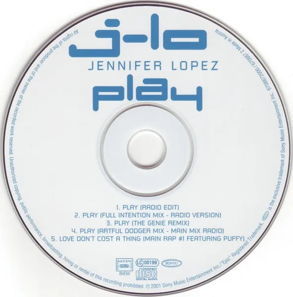 J-Lo Play CD singolo 2001 remix house