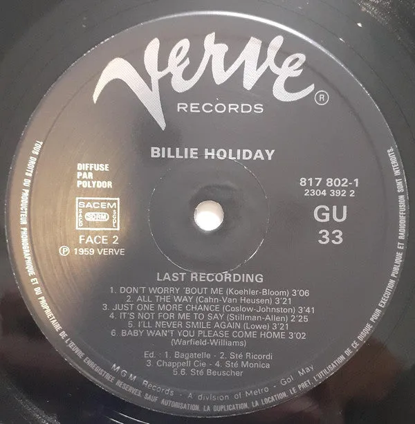 Billie Holiday Last Recording vinile LP ristampa