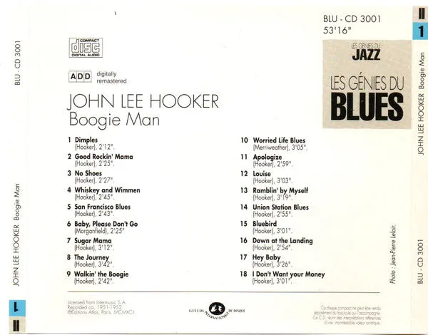 John Lee Hooker Boogie Man CD compilation rimasterizzato