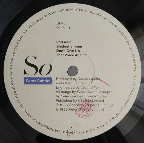 Peter Gabriel So vinile LP stampa Italia 1986 pop rock