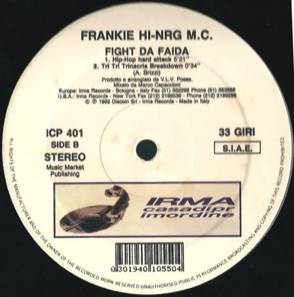 Frankie Hi-NRG Fight Da Faida 12" vinile hip hop 1992