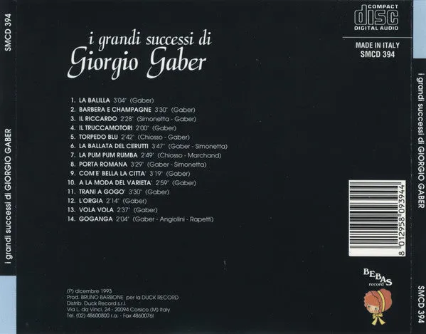 Giorgio Gaber I Grandi Successi CD compilation 1993