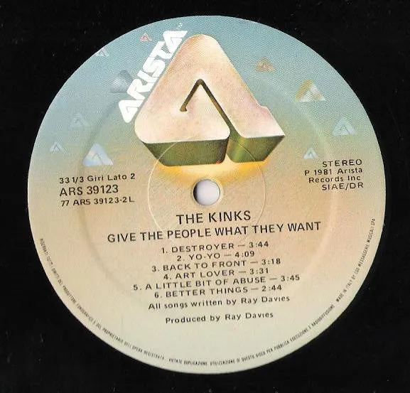 The Kinks Give The People What They Want vinile LP 1981