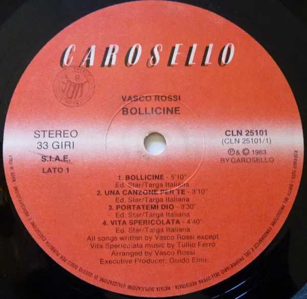 Vasco Rossi Bollicine vinile LP pop rock 1983