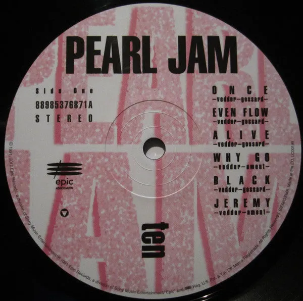 Pearl Jam Ten vinile LP ristampa Europa