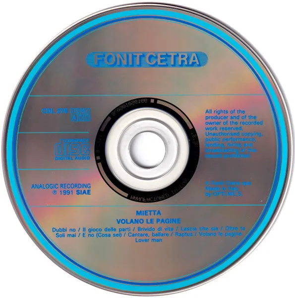 Mietta Volano Le Pagine CD album Fonit Cetra 1991