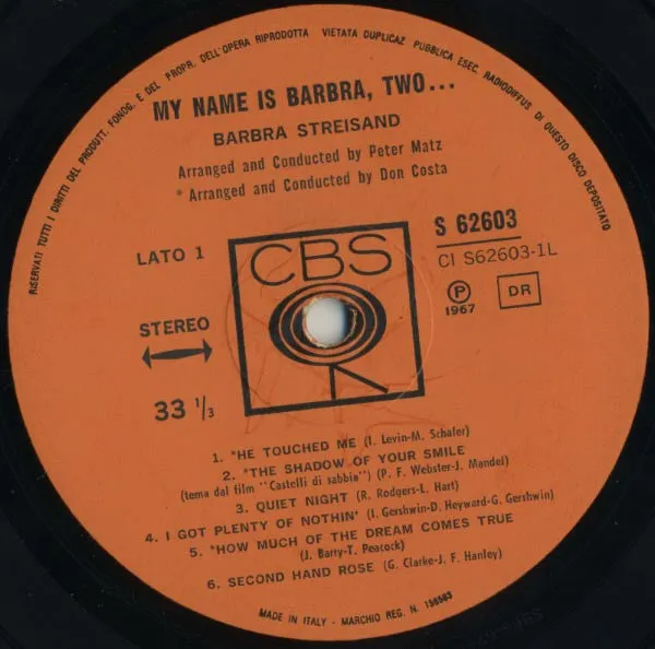 Barbra Streisand My Name Is Barbra Two LP vinile 1967