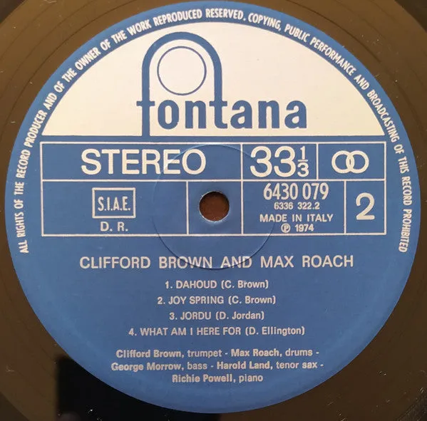 Clifford Brown Max Roach vinile LP ristampa hard bop