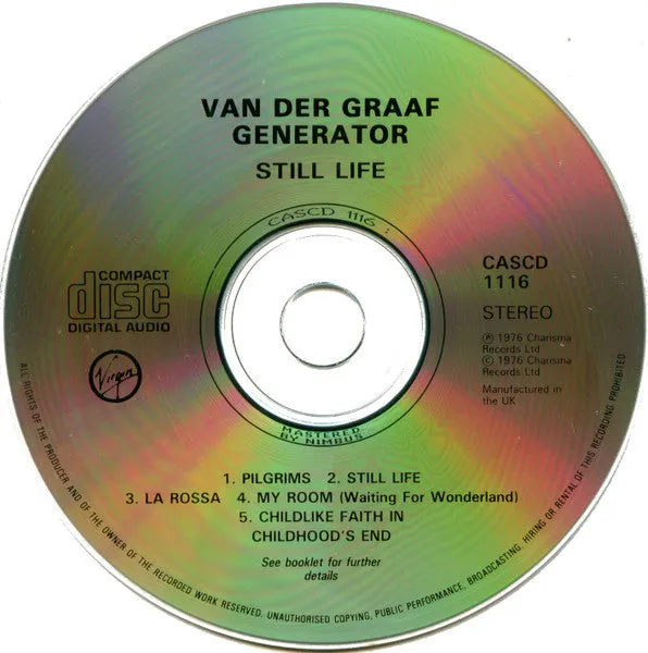 Van Der Graaf Still Life CD Album Ristampa Usato Prog