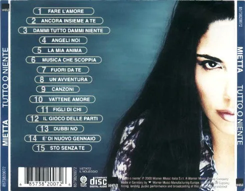 Mietta Tutto O Niente CD compilation successi