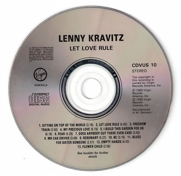 Lenny Kravitz Let Love Rule CD album 1989 VG+