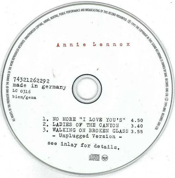 Annie Lennox No More I Love Yous CD singolo pop NM