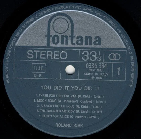Roland Kirk You Did It You Did It LP vinile 1976