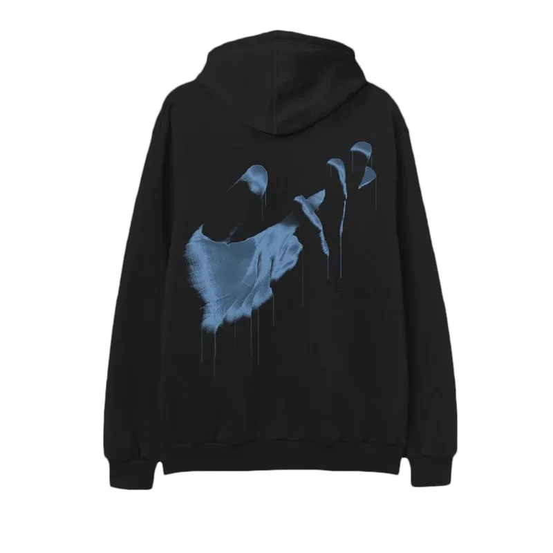Hand Print Hoodie felpa in cotone nera