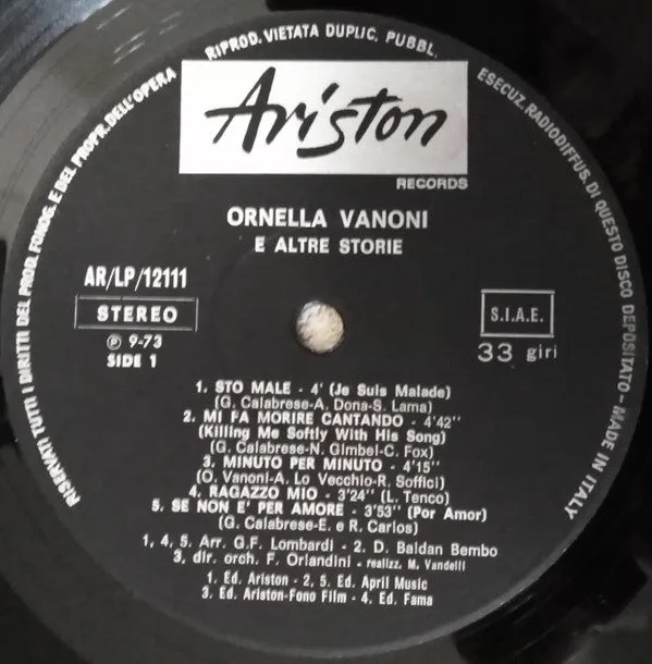 Ornella Vanoni E Altre Storie LP album gatefold