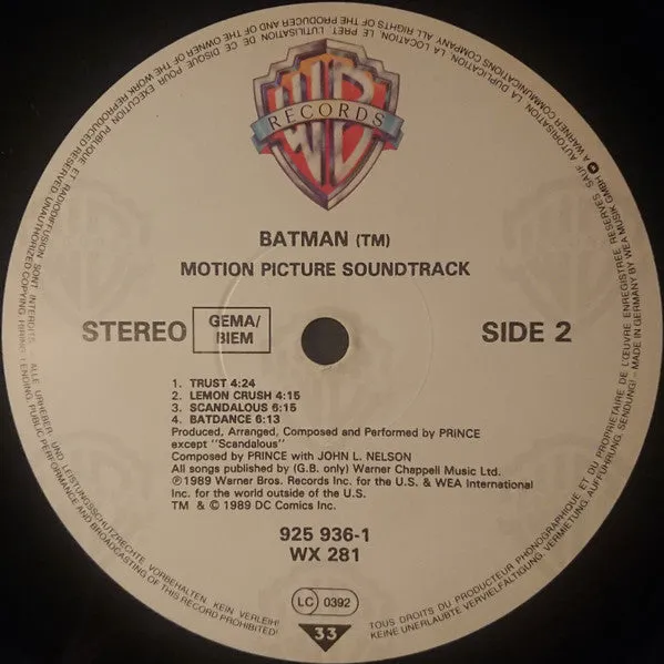Prince Batman Colonna Sonora LP vinile 1989 NM