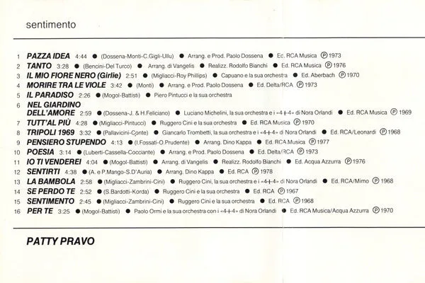 Patty Pravo Sentimento CD compilation 16 brani VG+