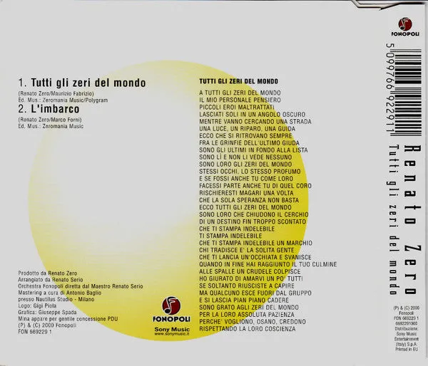 Renato Zero Tutti Gli Zeri Mondo CD singolo con Mina