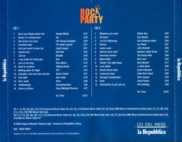 Various Rock Party 2xCD Repubblica compilation rock