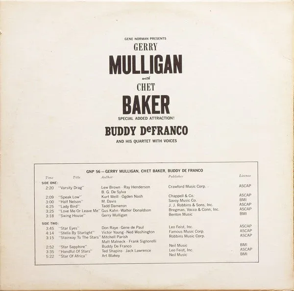 Gerry Mulligan Chet Baker vinile LP compilation cool jazz