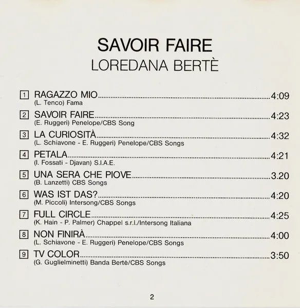 Loredana Bertè Savoir Faire CD album pop rock VG+