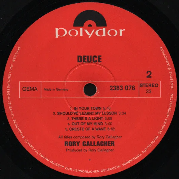 Rory Gallagher Deuce Vinile LP Germania 1971 Blues Rock