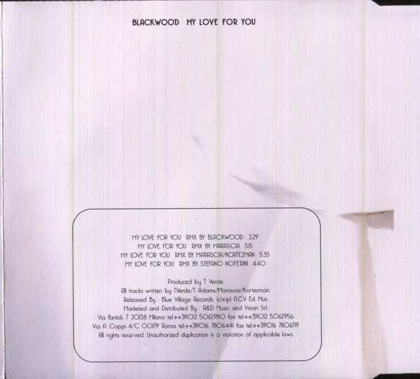 Blackwood My Love For You CD maxi VG+ euro house