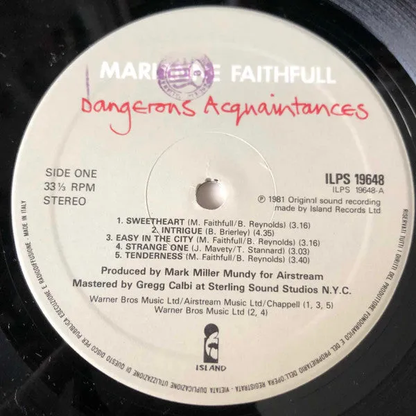 Marianne Faithfull Dangerous Acquaintances Vinile LP