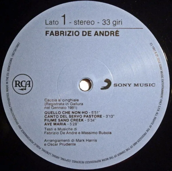 Fabrizio De André 1981 LP vinile 180g rimasterizzato
