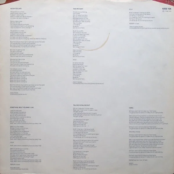 Status Quo Never Too Late LP classic rock Scandinavia