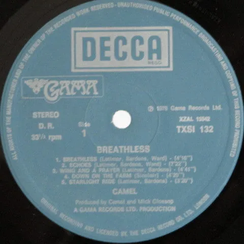 Camel Breathless LP vinile italiano 1978 prog