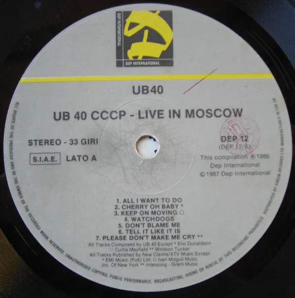 UB40 CCCP Live In Moscow LP reggae VG+ 1987