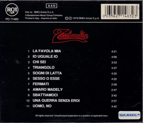 Renato Zero Zerolandia CD album 1991 VG+
