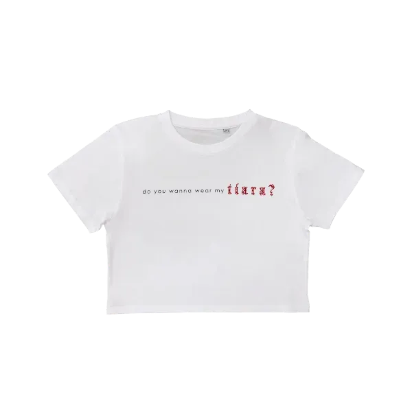 Club To Your Arms Tiara T-shirt cropped bianca strass