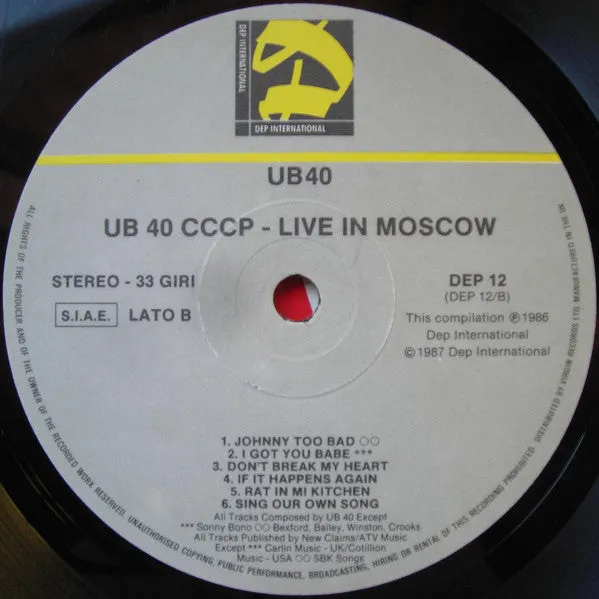 UB40 CCCP Live In Moscow LP reggae VG+ 1987