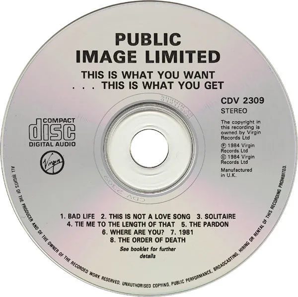 Public Image Ltd This Is What You Want CD album ristampa