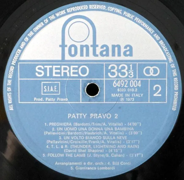 Patty Pravo Patty Pravo 2 Poema Degli Occhi vinile LP