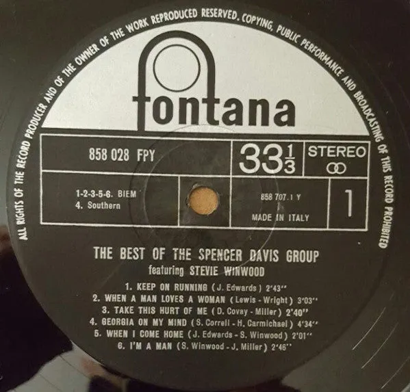 Spencer Davis Group Best Of Stevie Winwood LP usato G