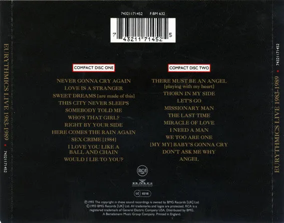Eurythmics Live 1983-1989 3 CD box usata synth-pop