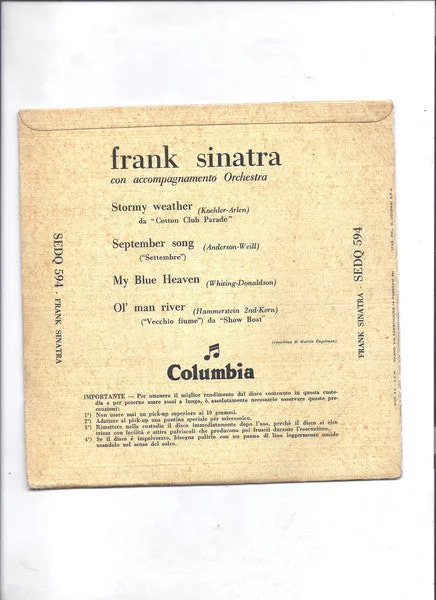 Frank Sinatra Stormy Weather vinile 7" EP Italia 1955 VG+