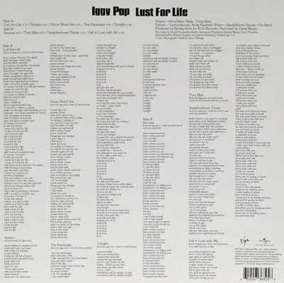 Iggy Pop Lust For Life vinile LP 180g remastered punk