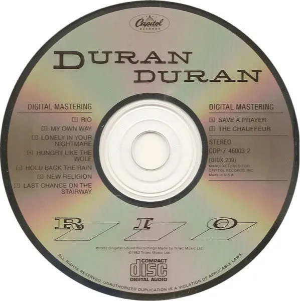 Duran Duran Rio CD ristampa USA synth-pop pari al nuovo