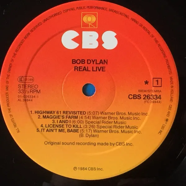Bob Dylan Real Live LP album 1984 Olanda