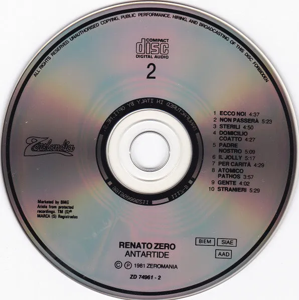 Renato Zero Artide Antartide doppio CD riedizione 1991 VG+