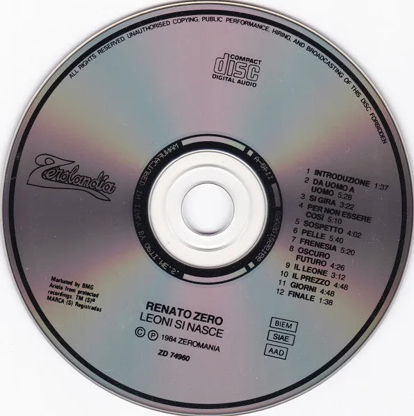 Renato Zero Leoni Si Nasce CD ristampa VG+ vocal