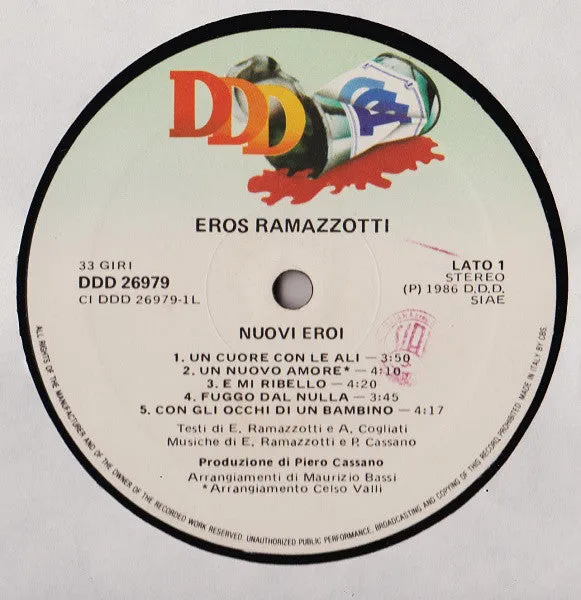Eros Ramazzotti Nuovi Eroi LP vinile album 1986 pop