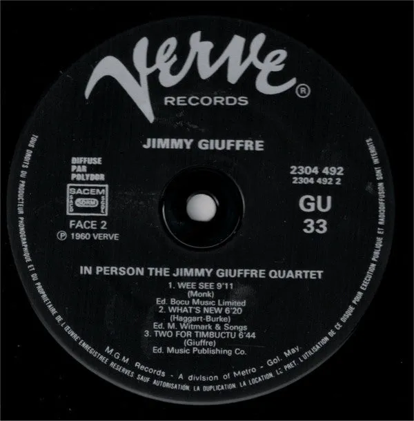 Jimmy Giuffre Quartet In Person LP cool jazz NM